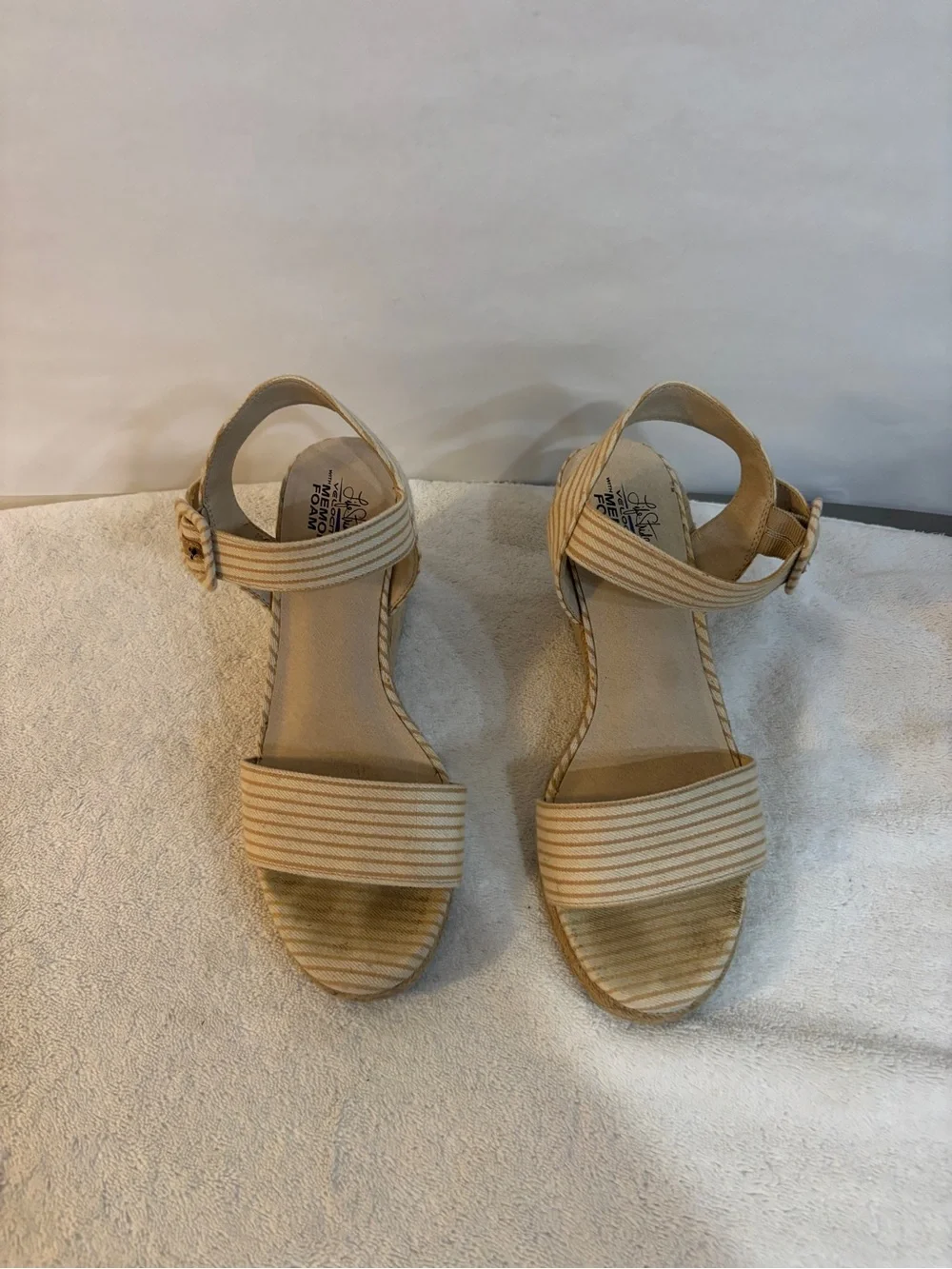 Wedge Espadrille Sandals in Beige Stripe - Women